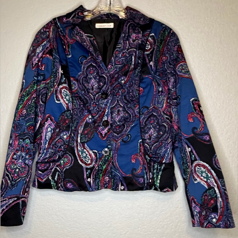 Coldwater Creek Blue Large Paisley Print Jacket Blazer sz 10